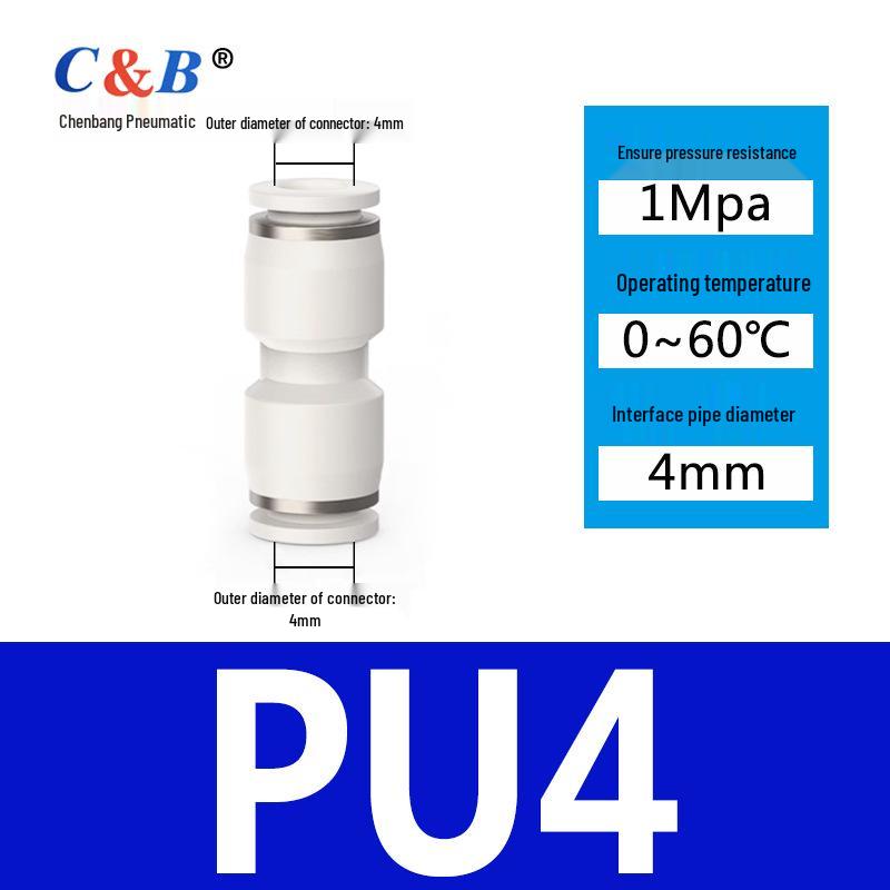 Pneumatic Nylon Air Hose Quick Connect Fittings: PU Straight, PY 5-Way, Cross 4-Way, PZA 3-Way, PE Connector with White/Blue Cap