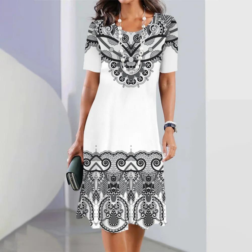 

Women Colorful 3D Print Dress Short Sleeve Tops Elegant Outfit Retro A-line Skirt Colorful Party Outfit 6XL