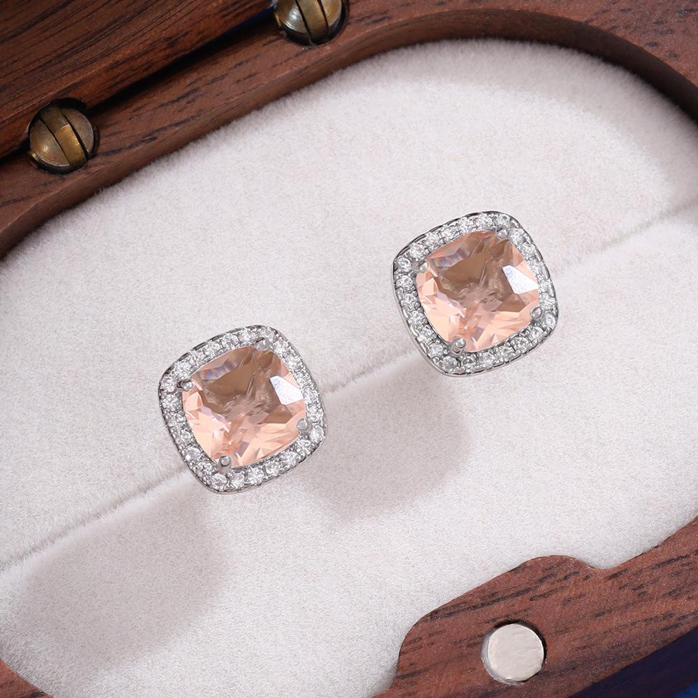 New Korean Classic Multiple Color Options Shining Dopamine-colored Zircon Square Stainless Steel Stud Earrings for Women Jewelry
