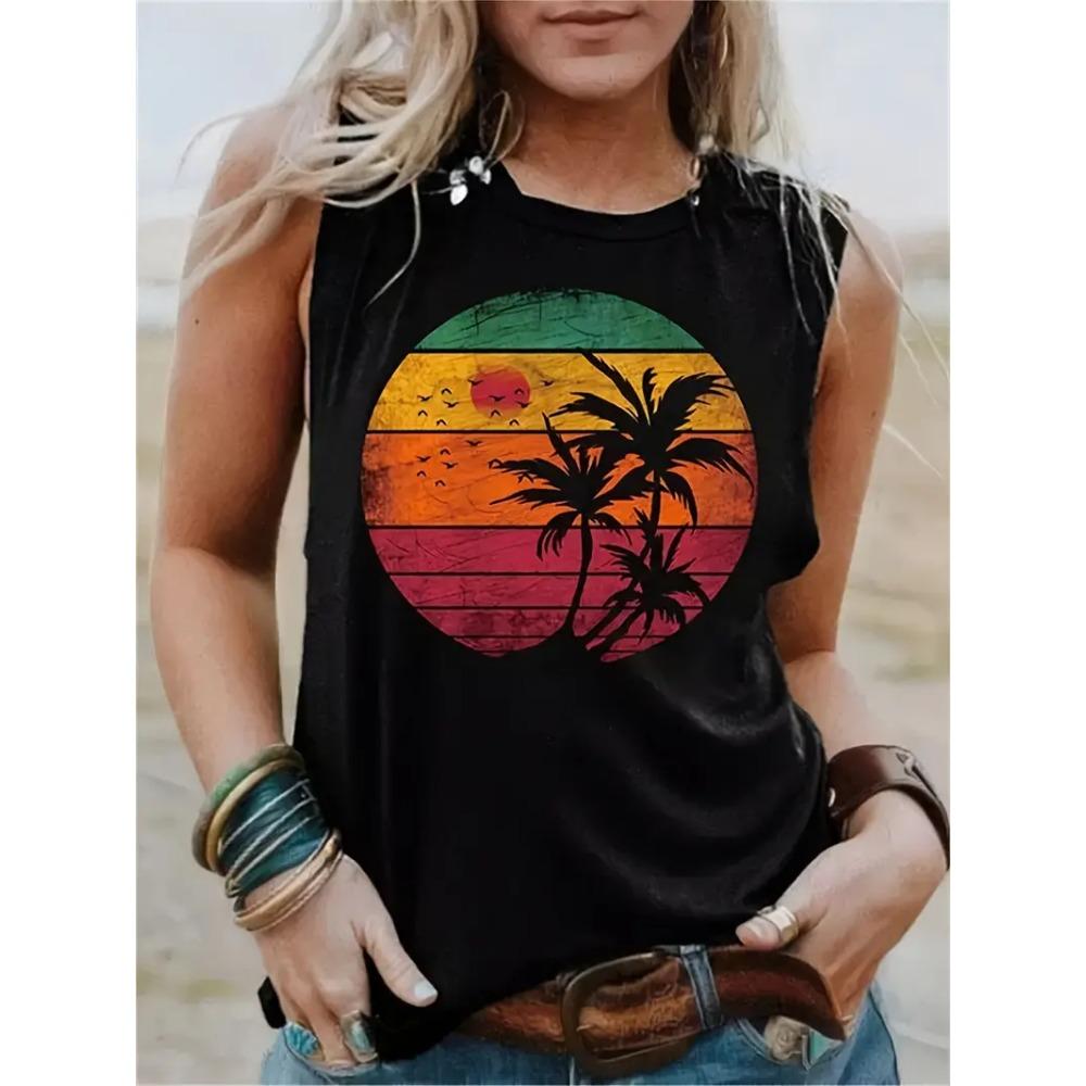 Summer women's loose and personalized dream catcher mesh printed sleeveless vest top T-shirt comfortable sleeveless sweater