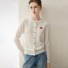 Women's 100% Pure Cashmere Cardigan with Colored Buttons, Round Neck, and Fruit Embroidery.