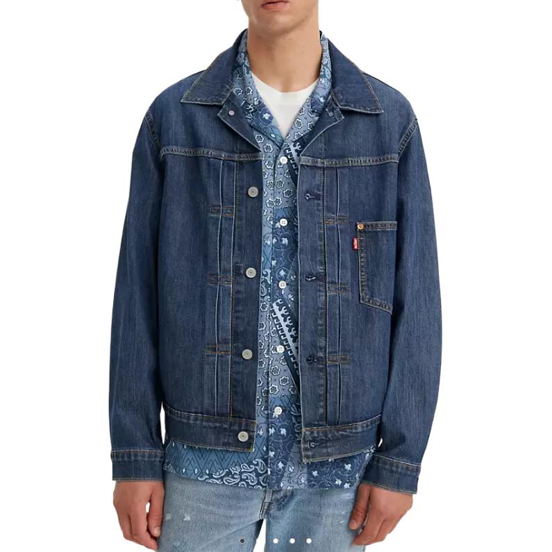 Levis Vypraná džínová bunda s jedním knoflíkem a dlouhým rukávem Pánské bundy Námořnická modrá A3174-0001