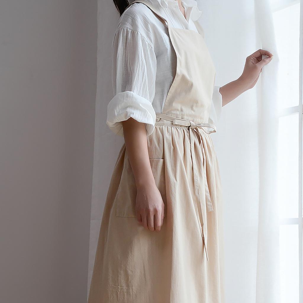 Cotton Linen Apron With Front Pocket Comfortable Breathable Fabric For Cooking And Baking Coffee Restaurant Waterproof