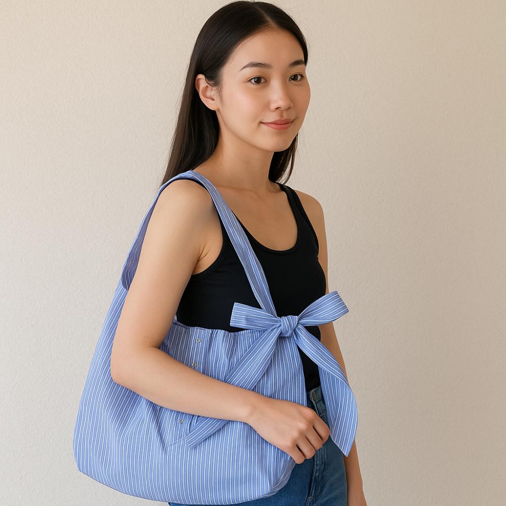 

Blue Striped Canvas Tote Bag Literary Style Large Capacity Underarm Bag Canvas Hobo Bag Shopping синій