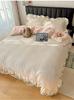 Sleep Grid Double-layer Yarn Wrinkled Yarn Korean Fresh Style Bed Skirt Four Piece Set