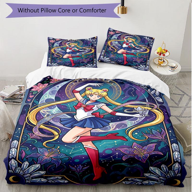 3pcs Duvet Cover Set (1*Duvet Cover + 2*Pillowcase, Without Core), Sailor Moon Print Soft All‑Season Bedding Set, Home Bedroom Decor Gift