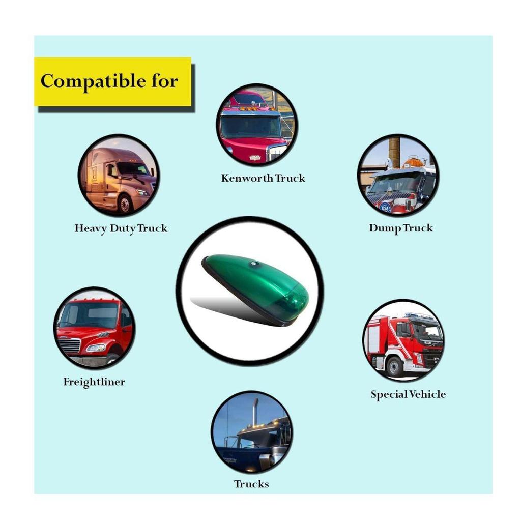 5-Pack Green Teardrop Marker Lights Waterproof | Roof Running Decoration Lights with 12V Bulbs for Heavy Duty Trucks
