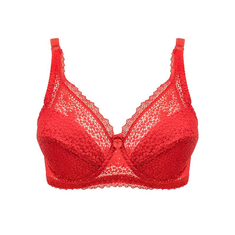 

Женский сексуальный бюстгальтер с маленькими стальными косточками и двойными чашками, кружевное нижнее белье, бюстгальтер большого размера 36/80C красный