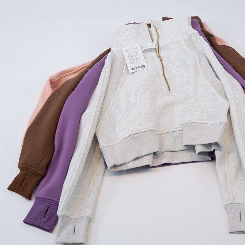 Women's High Collar Thick Sweater: Long Sleeve, Half-Zip, Loose Fit for Jogging, Fitness & Yoga In Autumn and Winter.