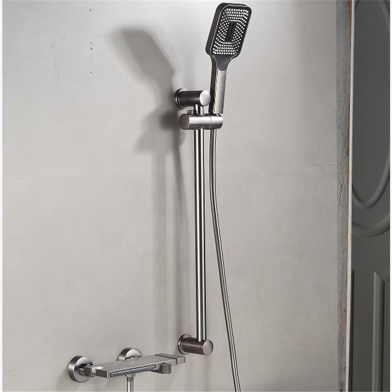Gray Bathtub Shower Set Hot & Cold Black Bathroom Shower Faucet Chrome Bathroom Foldable Shower Faucet Set with Slid Bar Brass