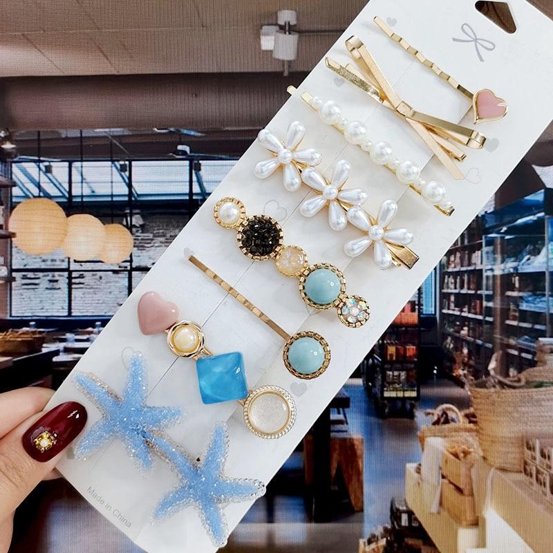 

8 шт./компл., набор акриловых заколок для волос с жемчугом и кристаллами для женщин, заколки с геометрическим рисунком в стиле ретро, ​​аксессуары для волос для девочек, модные украшения