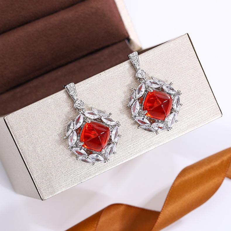 Emerald Diamond Sugar Tower Earrings Heavy For Women Industry Design Full Diamond Color Treasure Long EarringsLong Jewelry