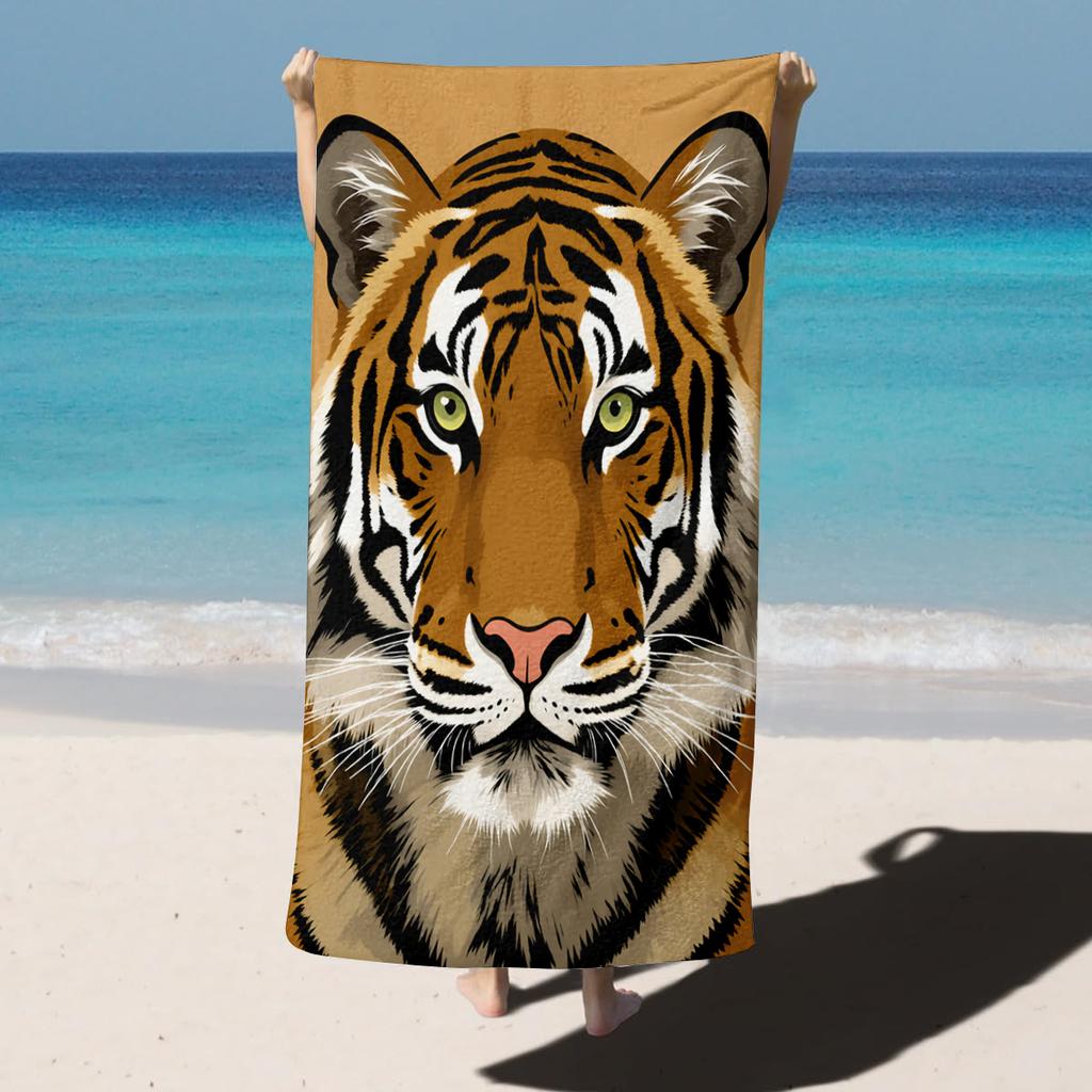 1PC White Tiger Lion pattern for family friends Gifts Towel Quick-Dry Beach Towel For Yoga Tourism Beach GYM Camping Swimming