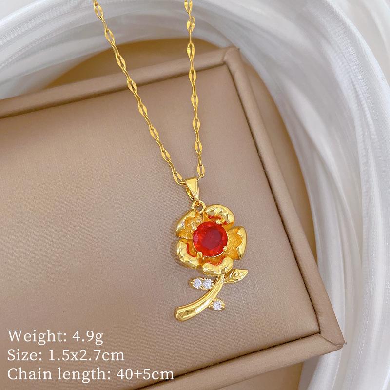 Набор Красная Роза Легкая Роскошь Темперамент Великолепное Полностью Алмазное Ожерелье Женское Универсальное Ключица Титановая Стальная Цепь