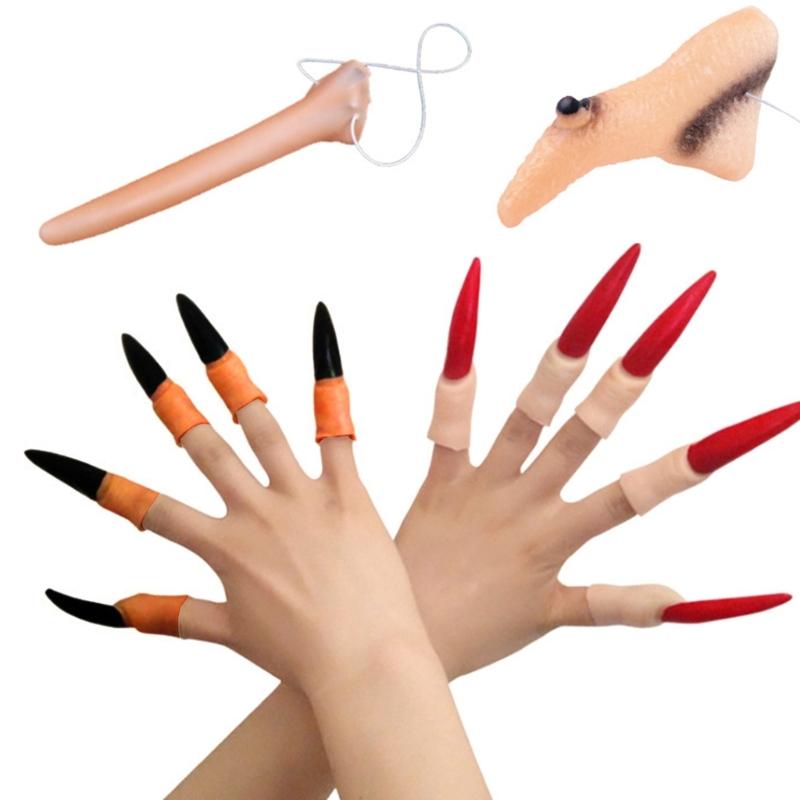 Witch Fingers Nails Halloween Costume Props Fake Witch Nose for Party Club