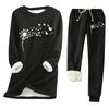 Women's Print Round Neck Warm Suit Long Sleeve Fleece Drawstring Sweatpants Two-Piece Set