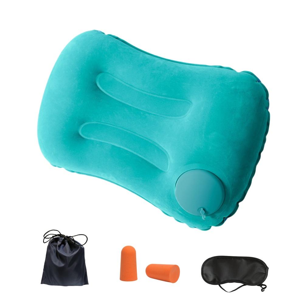 Verstellbares aufblasbares Nackenkissen, Taillenkissen, tragbares aufblasbares Kissen mit Augenmaske, Ohrstöpseln, Handtasche