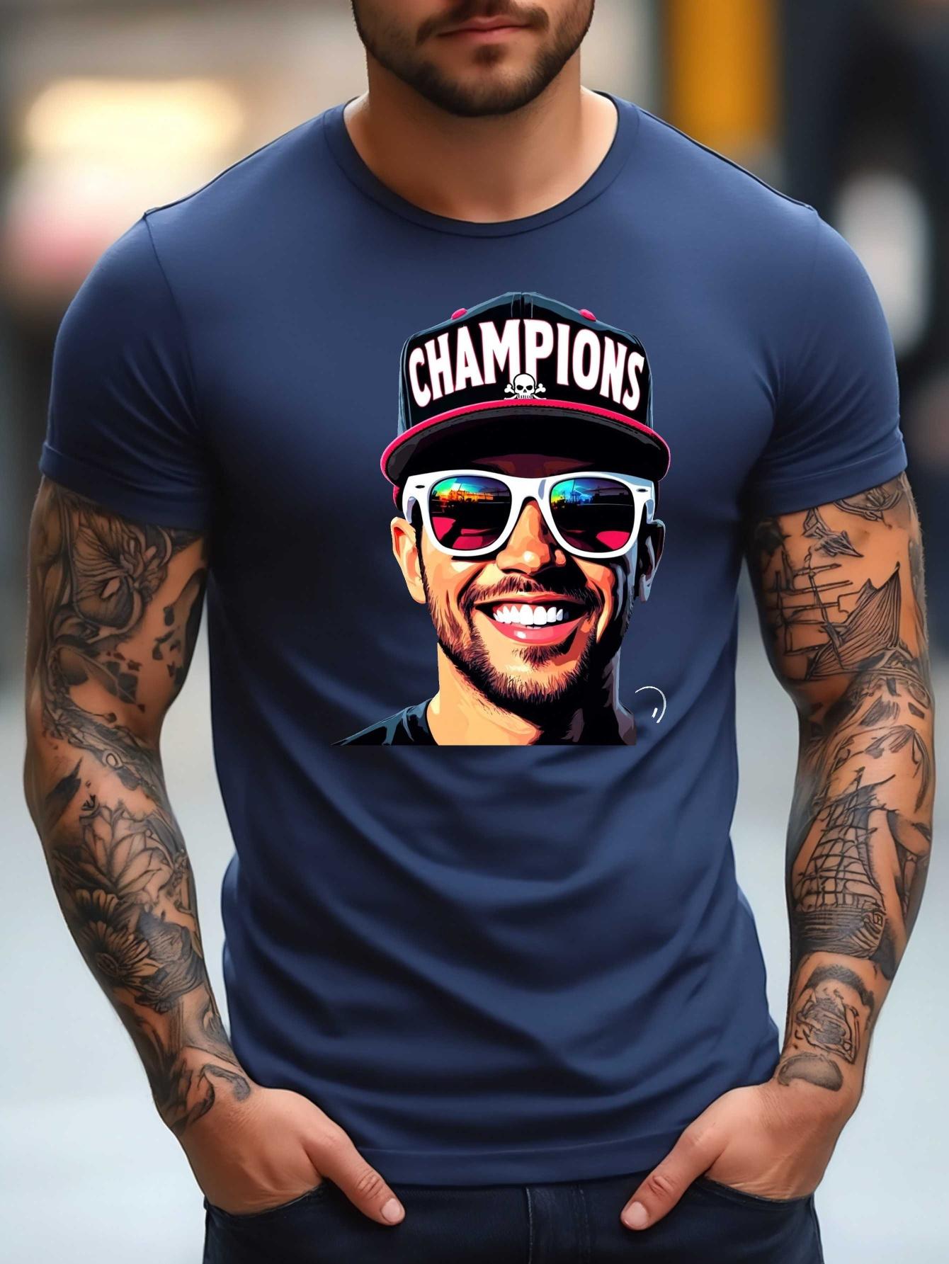 CHAMPIONS Graphic T-shirt - Black with Colorful Print S
