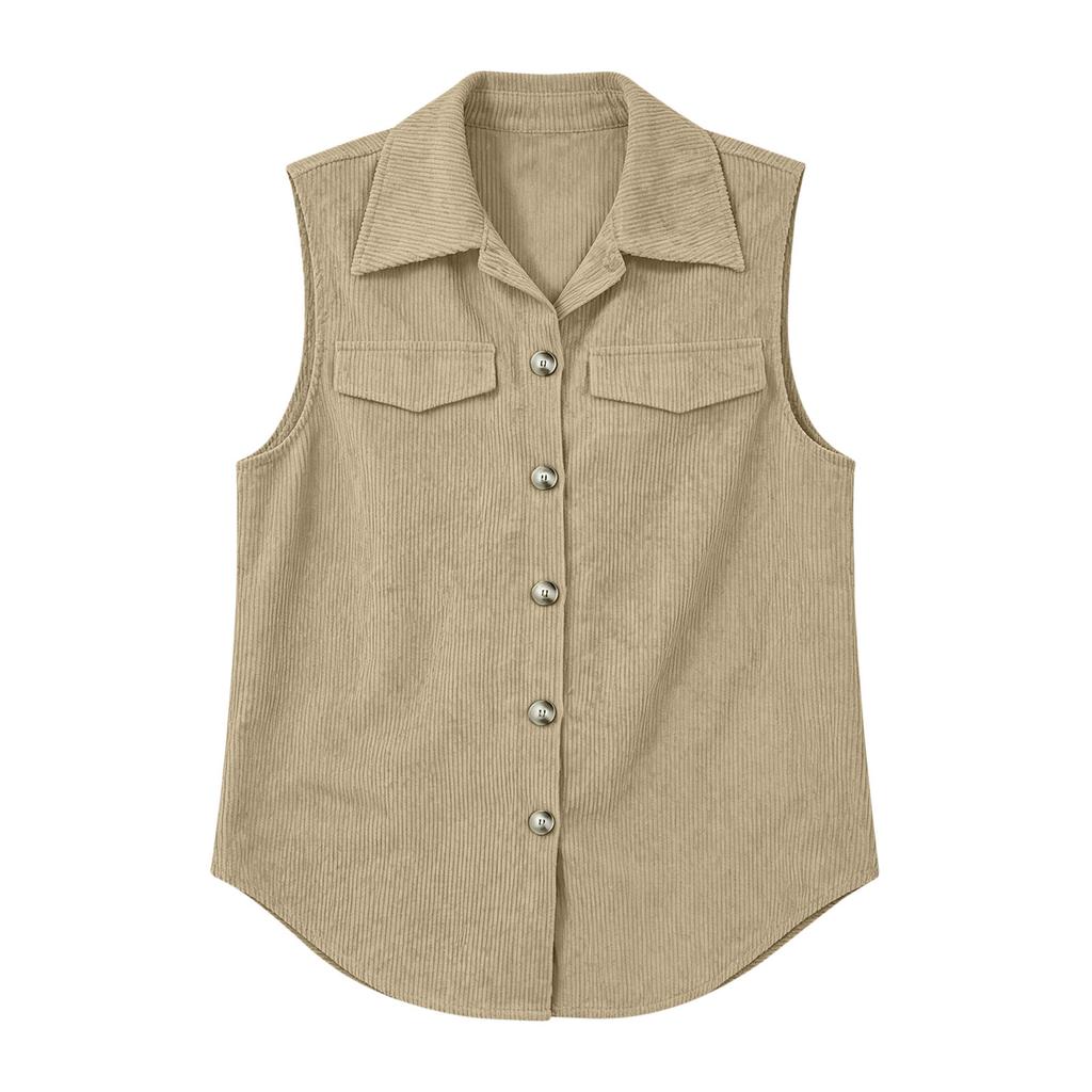 Women's Corduroy Lapel Collar Sleeveless Vest for Casual Commute