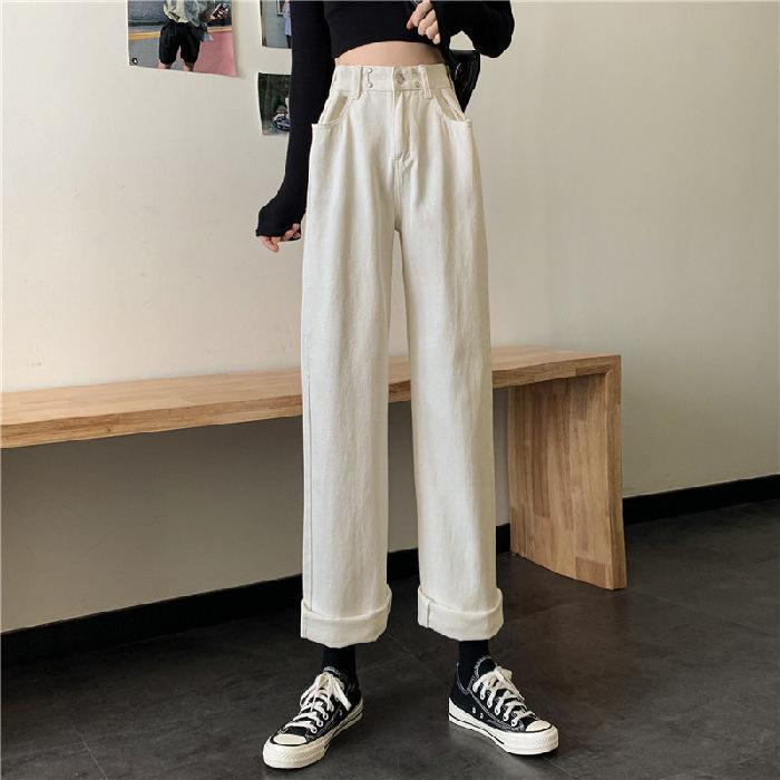 Classic Style Small Jeans for Women In Spring and Autumn Updated Narrow Version High-Waist Straight Relaxed Fit Wide-leg Pants