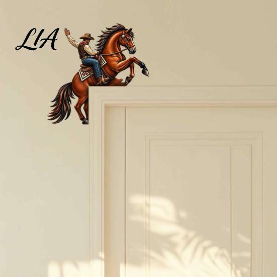 Animal Head Door Topper Western Horse Wooden Decor, 2D Printed Rustic Frame Home Ornaments Ornament, Top Shelf Decoration for Farmhouse Style Interior