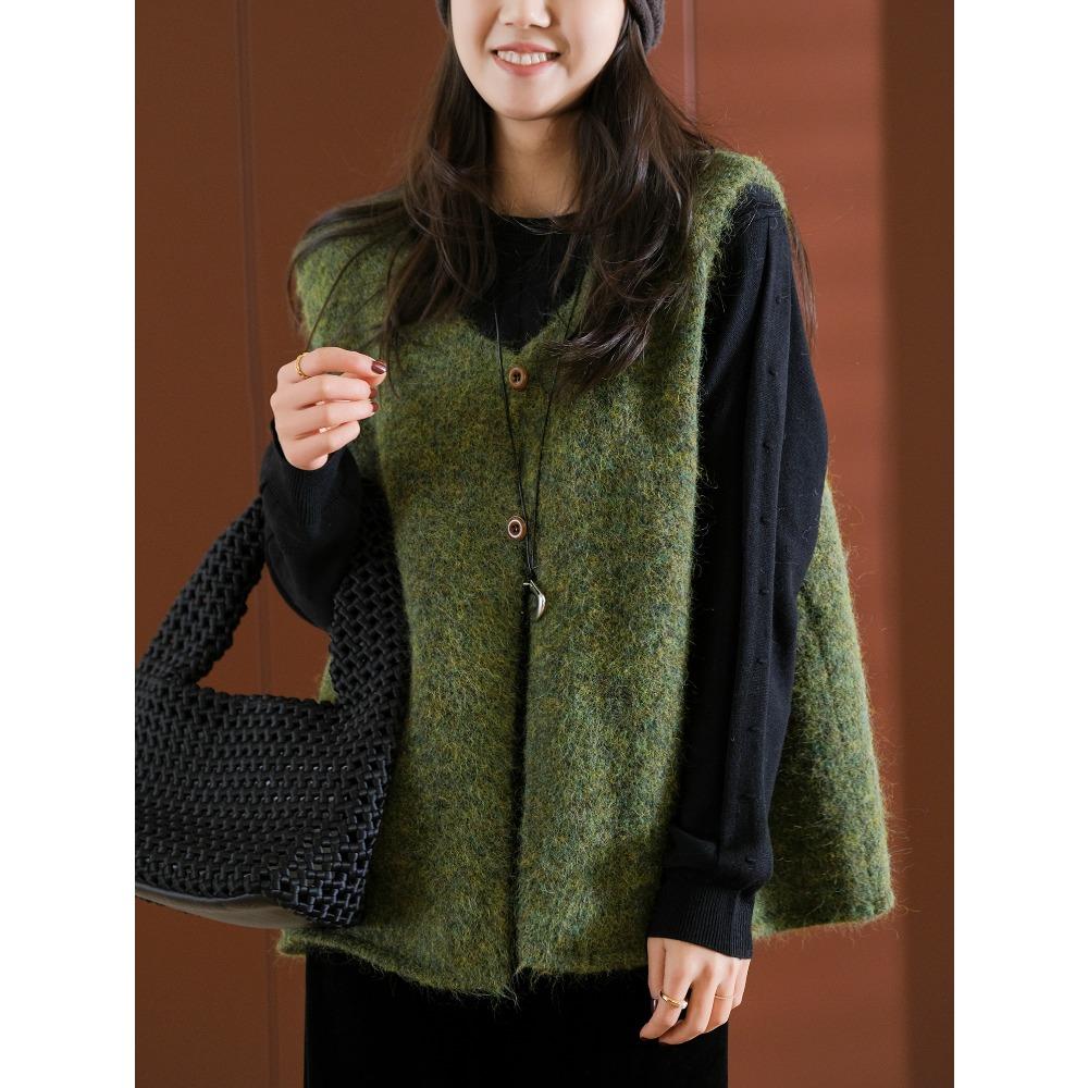 DIMANAF 2025 Höst Kvinnor Ärmlös Väst Knappar Tröjor Stickning Casual Stil Lös Tröja