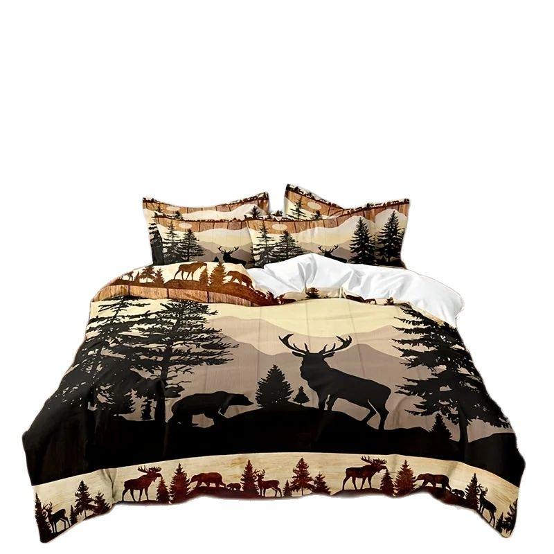 Retro Duvet Cover Set Forest Bear Deer Print Bedding Set Soft Comfortable Duvet Cover For Bedroom Guest Room