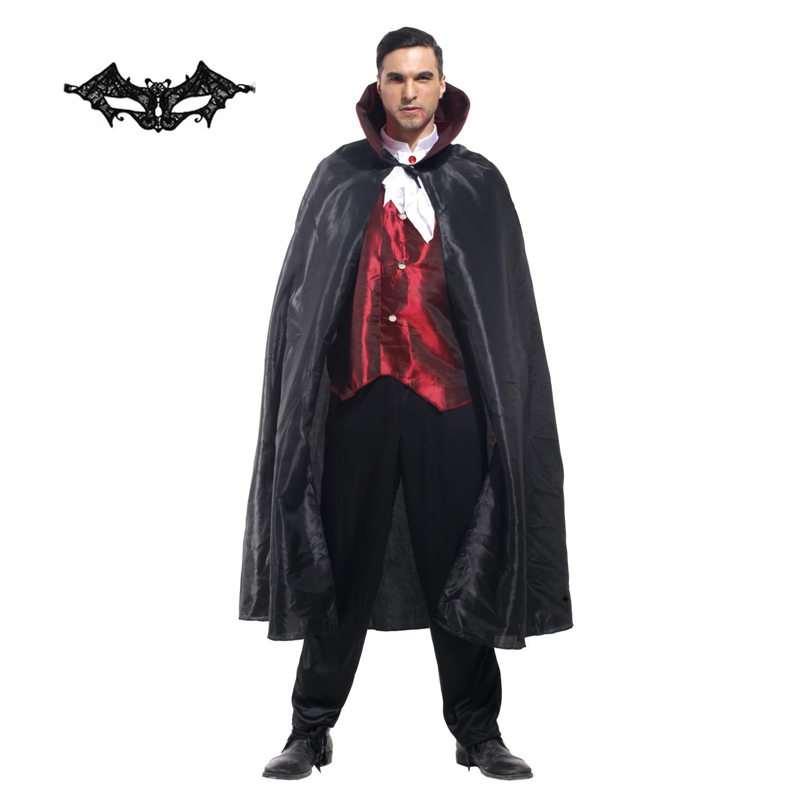 

iinoo Vampire Cosplay Dracula Halloween Vampire Costume for One Size Fits Most Men s Costume, Adults, 4-Piece Set, чёрный