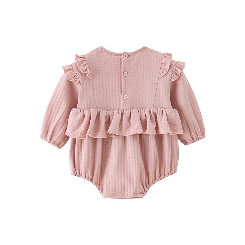 Baby Clothes Long Sleeve Bodysuit Girls Layered Style Newborn Fake Layered Coverall Baby Preparing for Birth Gift Embroidery Solid Pink 12M [Baby koi]