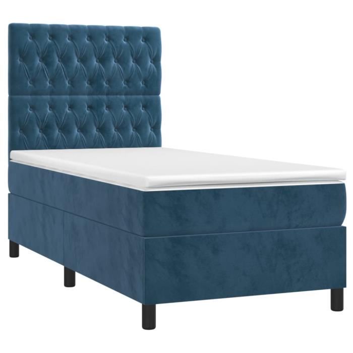 VidaXL Lit à sommier tapissier et matelas Bleu foncé 80x200 cm Velours - Modèle 3143173