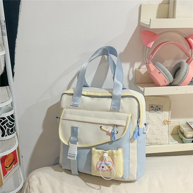 Campus Large Capacity Student Shoulder Bag Women's Contrast Color Tote Bag