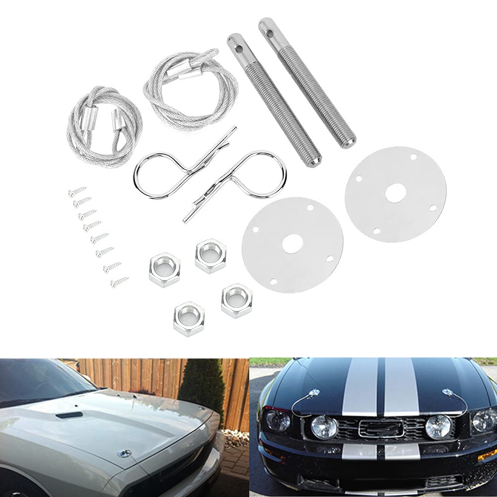 Bonnet Pin Plate Lock, Stainless Steel Engine Hood Pin Plate Bonnet Lock Clip Kit