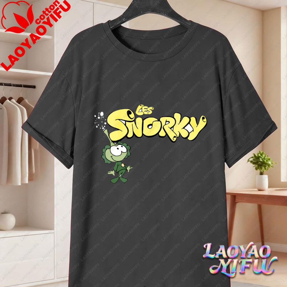 Snorks Cartoon Character Print T Shirt Vintage 80s Classic Anime Graphic Tee Casual Cotton Tops for Unisex Women Summer Streetwear