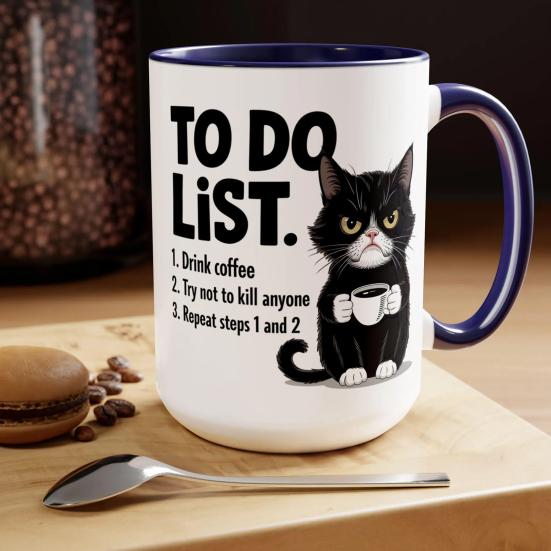 Cat To-Do List Coffee Mug Ceramic Tea Cup with Humorous Checklist