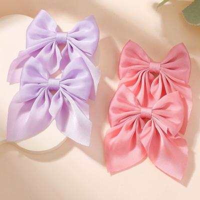 BABY BOWS Mini Bowknot Girls Ponytail Clip 3.3inch Stain Solid Color Hairgripes Womens Hairbangs Barrette Hairclip 2Pcs/lot