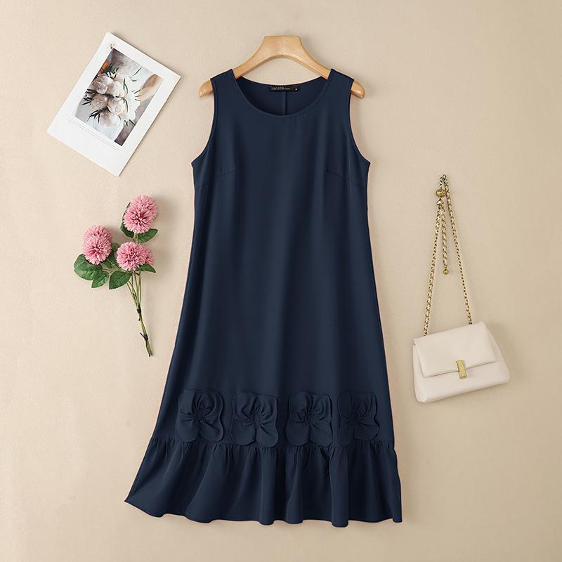 ZANZEA Women Casual Round Neck Summer Sleeveless Dress