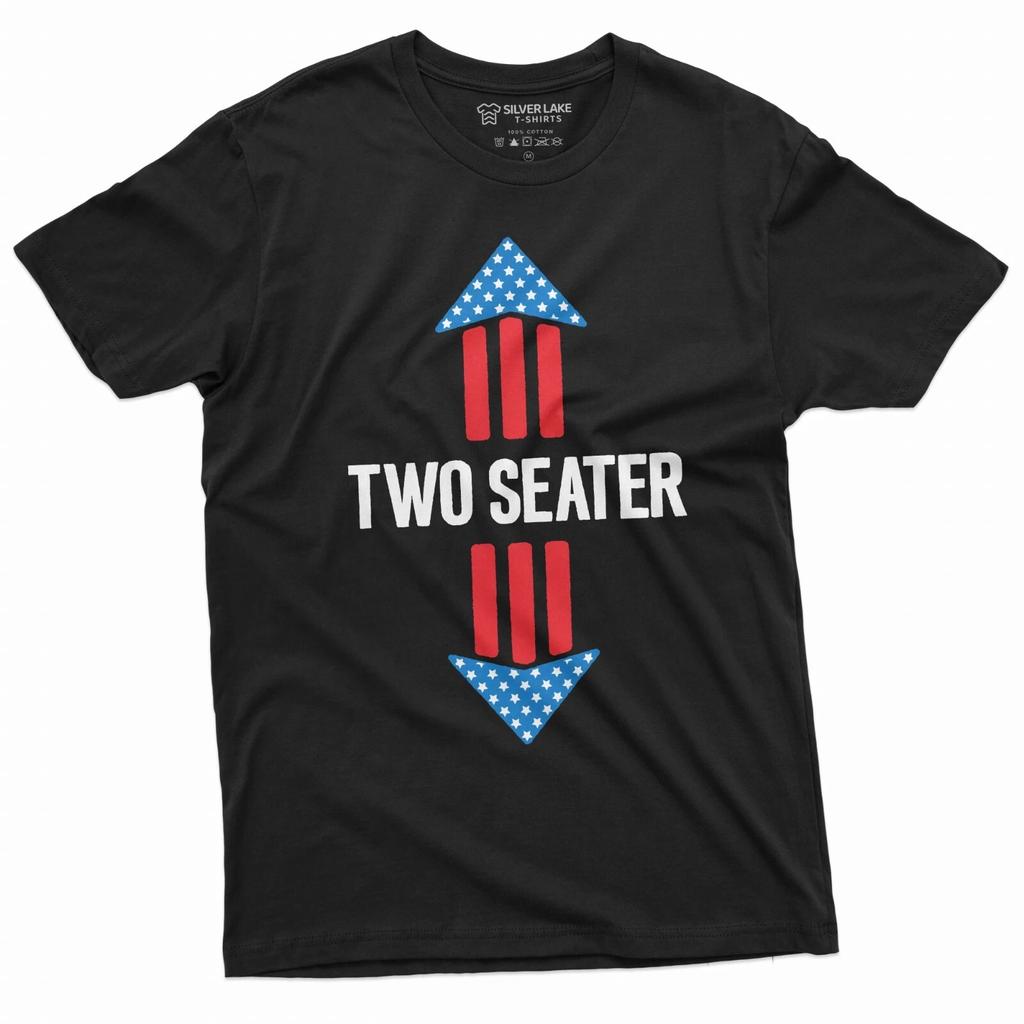 Men's Funny Two-Seater T-shirt 4th of July US Flag Two Seater Humor Tee Shirt