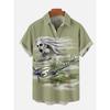 Hawaiian Colorful Sci-Fi Space War Elements Printing Breast Pocket Short Sleeve Shirt  Loose Versatile Casual Sports Summer Men