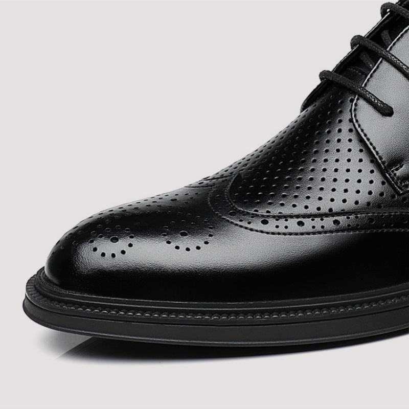 Men's Leather Shoes Genuine Leather Breathable Brogue Business Formal Casual British Pointed Leather Shoes