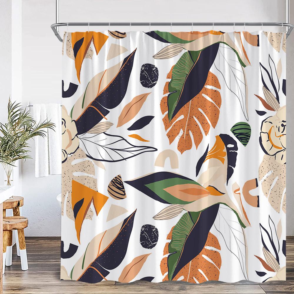 Tropical Leaf Shower Curtain Green Leaves Palm Monstera Banana Leaf Nordic Polyester Bath Curtain Modern Home Decor For Bathroom