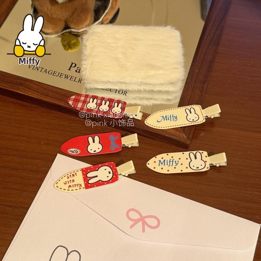 Kawaii Anime Miffy Hairpin Cute Rabbit Invisible Clip Polka Dot Check Hair Accessory Side Braid Clip Retro Versatile Hair Clip