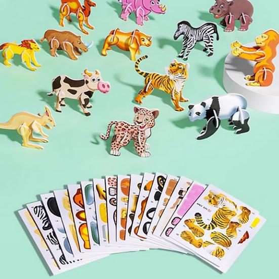 25Pcs/Set Kids 3D Puzzle Toy Cartoon Animal Dinosaur Airplane Cognition 3D Jigsaw Assembly Educational Game Kit Toddlers Boys Girls Gift