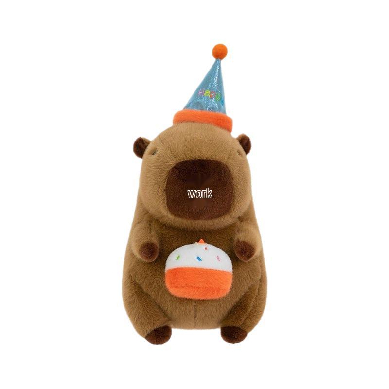 Capybara Birthday Plush Toy Figure with Hat - Girls' Gift & Pillow