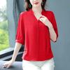 Simple Chiffon Blouse Women Office Lady V Neck Womens Shirts Short Sleeve Summer Tops Loose Female Clothing Blusas 24735