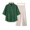 Yalu Mid-Age Women's Stylish Summer Short-Sleeve Top & Pants Set