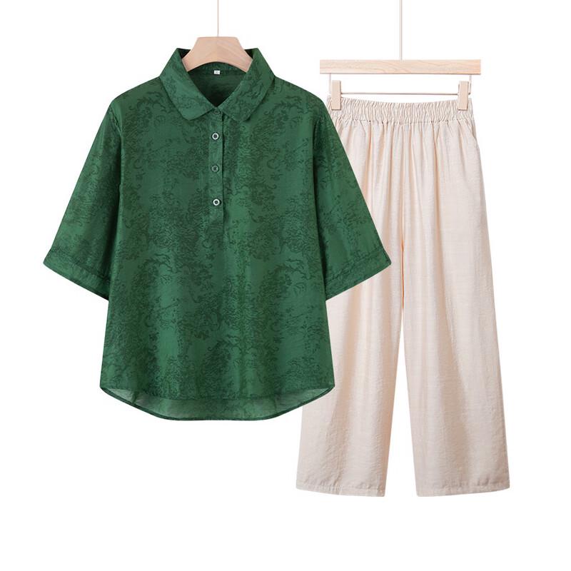 Yalu Mid-Age Women's Stylish Summer Short-Sleeve Top & Pants Set