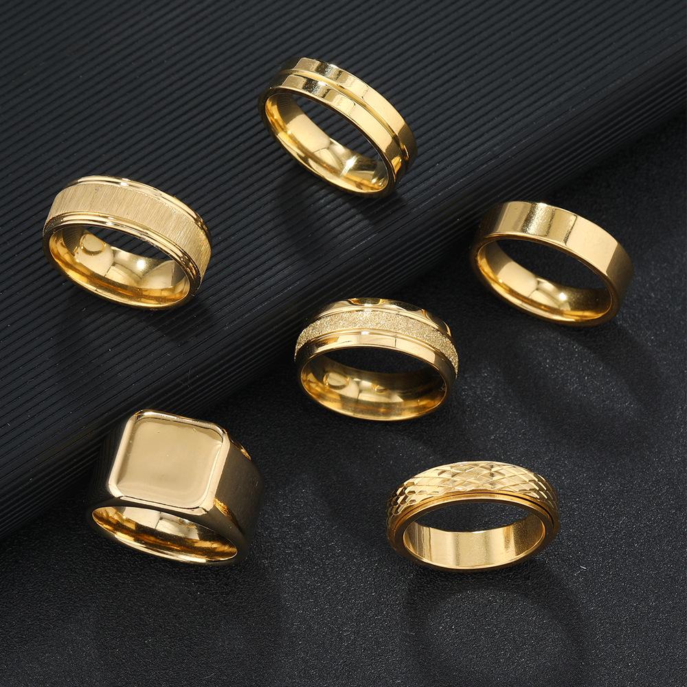 Stainless Steel Flower Pattern Rotatable Ring Set in Hip-Hop Punk Style (6 Pieces)