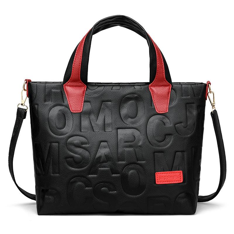 Trendy taška tote s elegantním nápisem a embosovanou evropskou a americkou módou, velkokapacitní taška přes rameno