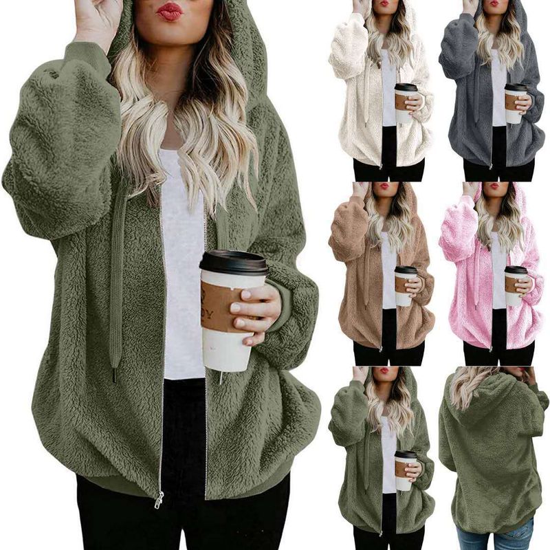 

2024 Plush Hoodie Casual Loose Zipper Cardigan Jacket Green 5XL