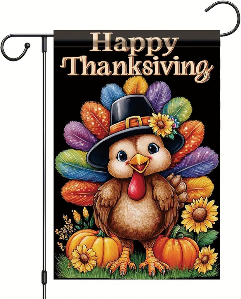 Thanksgiving Garden ag 12x18 Inch Turkey with Pilgrim Hat and Colorful Feathers Happy Thanksgiving Outdoor Yard Porch Lawn PPZ